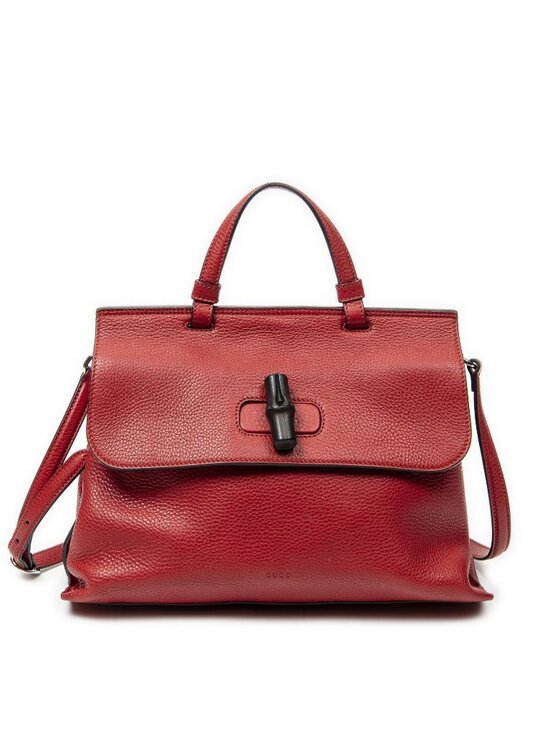 Gucci Handbags - Gucci Midi Amfloral Bamboo Top Handle Red Gray Calfskin Leather